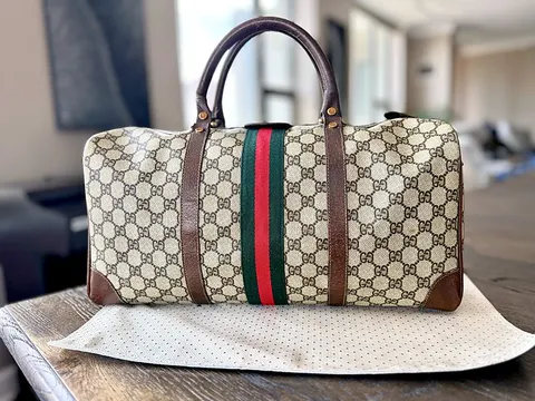 Gucci Sherry Boston Bag GG Supreme Monogram Brown Gold Hardware