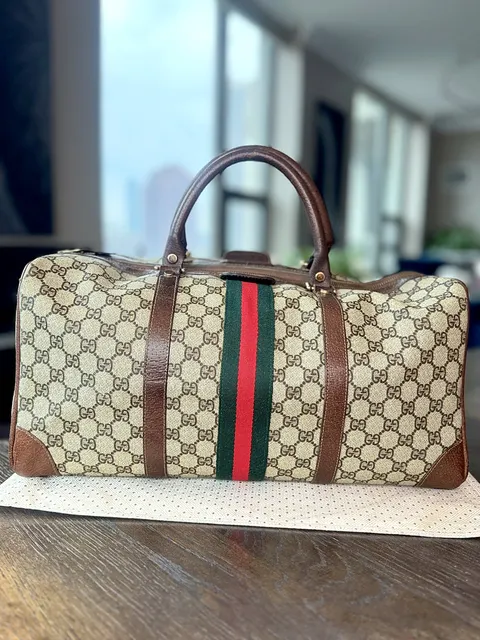 Gucci Sherry Boston Bag GG Supreme Monogram Brown Gold Hardware