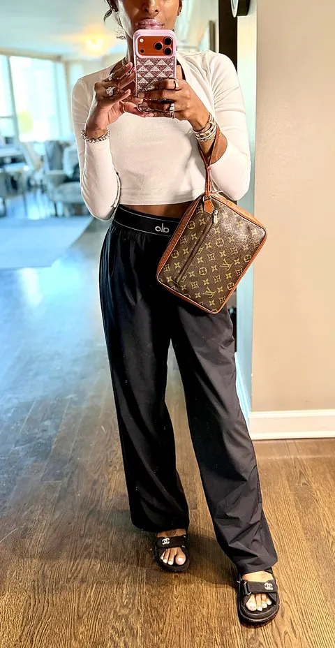 Louis Vuitton Monogram Canvas Clutch Wristlet Pouch Brown Leather Trim