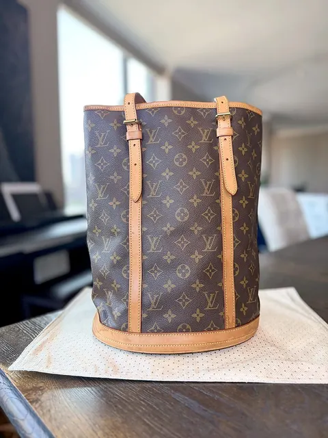Louis Vuitton Monogram Canvas Bucket Shoulder Bag Brown Leather Trim