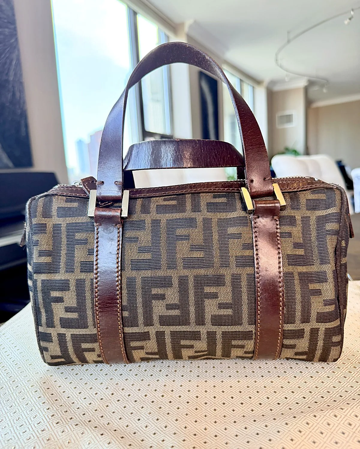 Fendi Brown Monogram FF Handbag Boston Top Handle or crossbody option