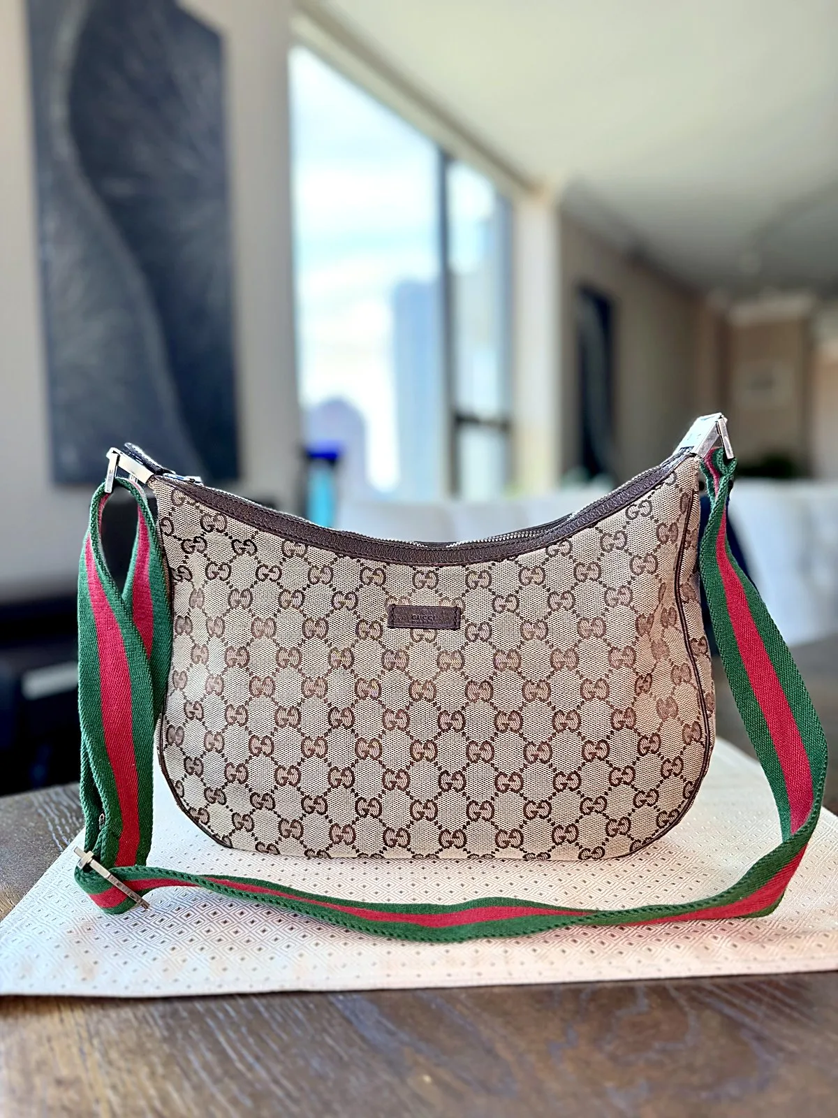 Gucci Web Sherry Crossbody Bag Unisex Adjustable