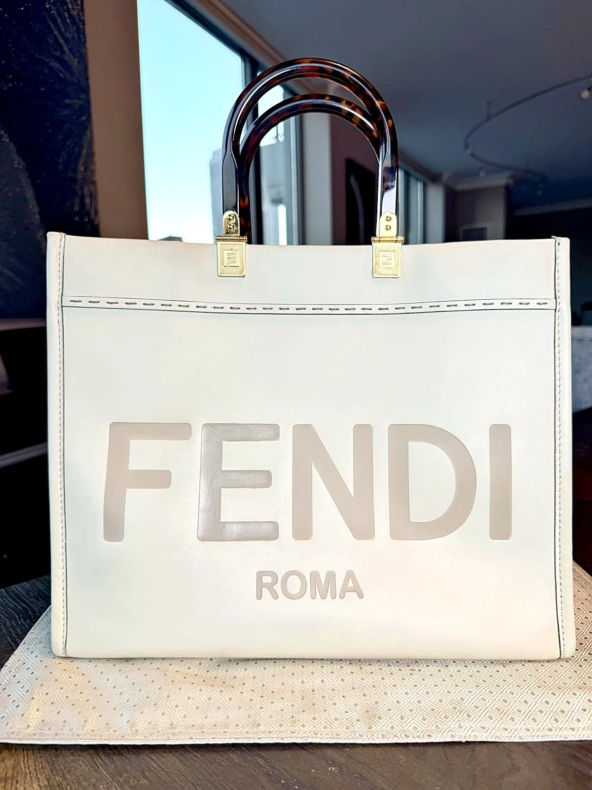 Fendi Sunshine Cream Shoulder Bag with strap